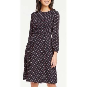ANN TAYLOR Black Navy Red White Polka Dot Classic Career Dress